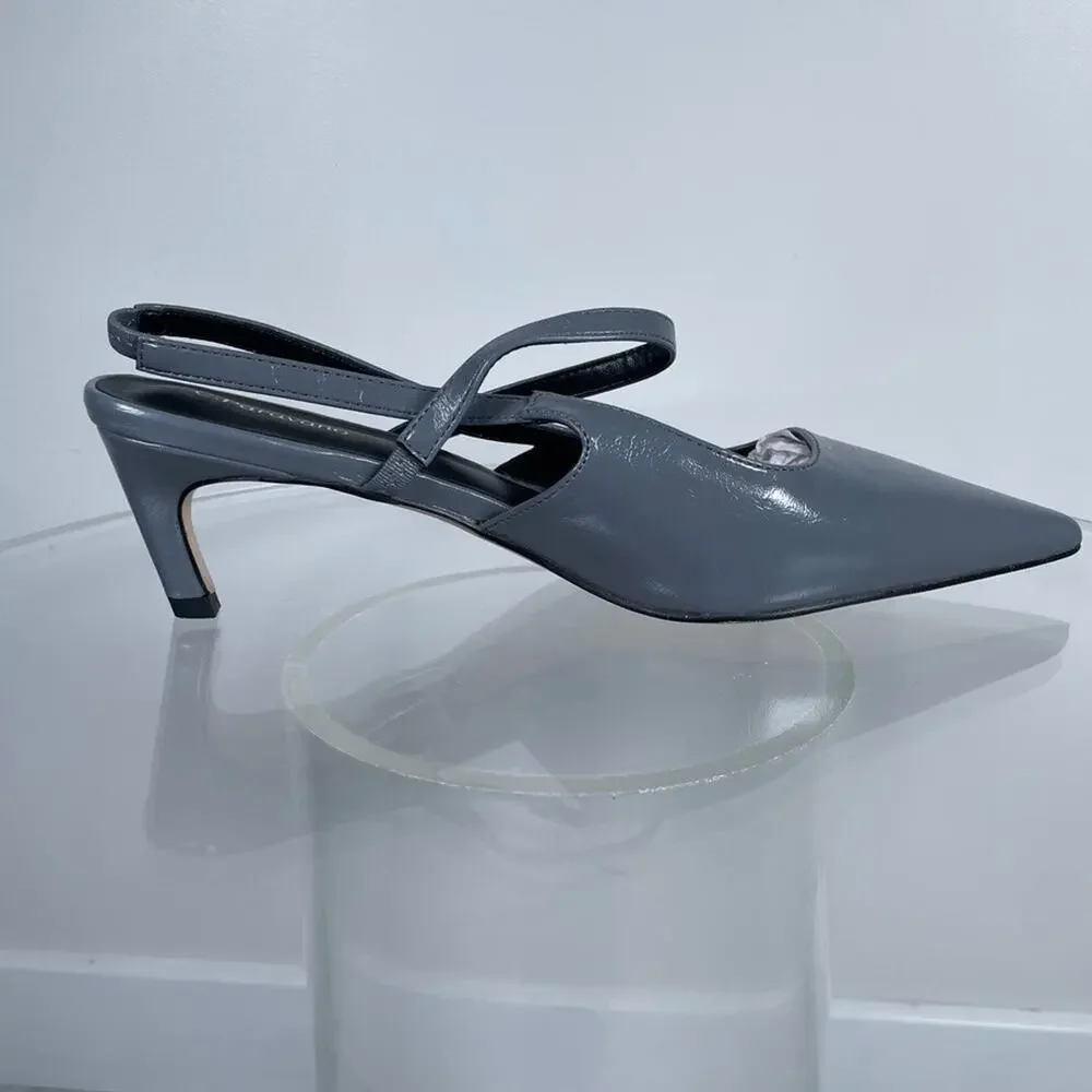 C. Paravano Heels 41 US 10 HELEN Pointed Toe Kitten Heel Gray Leather Business